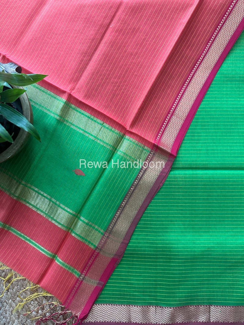 Maheshwari Mehendi Green-Fuchsia Pink Motifs Top-Dupatta Set PST0172