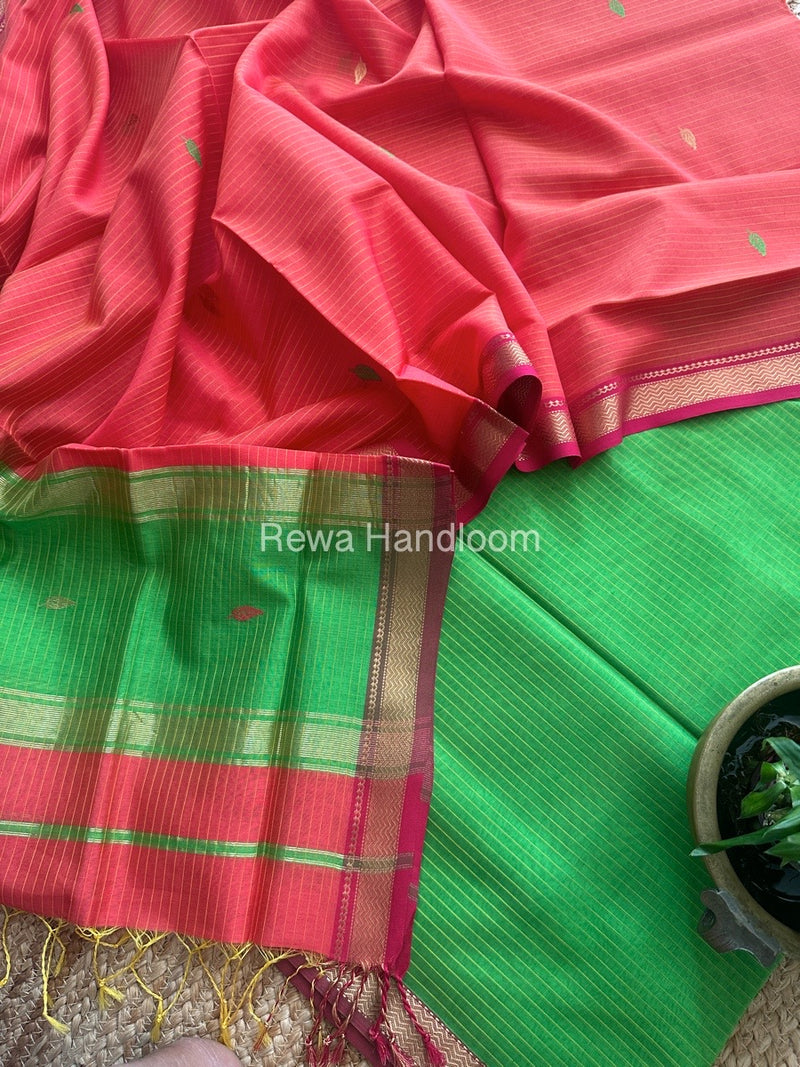 Maheshwari Mehendi Green-Fuchsia Pink Motifs Top-Dupatta Set PST0172