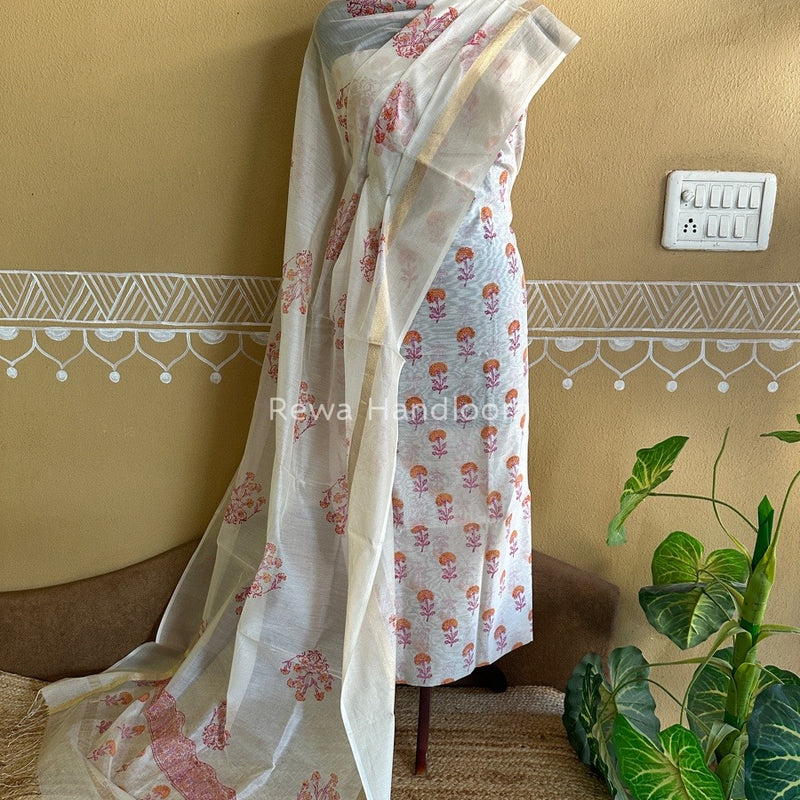 Maheshwari Handblock Print Top-Dupatta