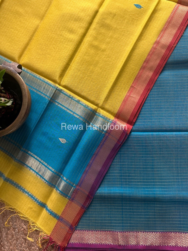 Maheshwari Sea Green-Yellow Motifs Top-Dupatta Set PST0122