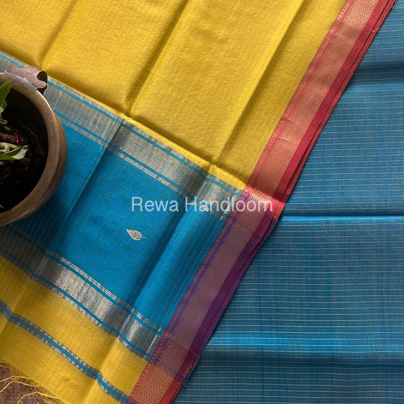 Maheshwari Sea Green-Yellow Motifs Top-Dupatta Set PST0122