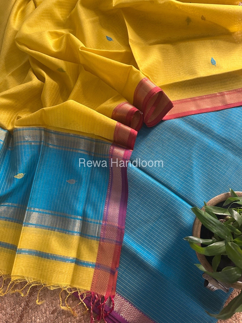 Maheshwari Sea Green-Yellow Motifs Top-Dupatta Set PST0122