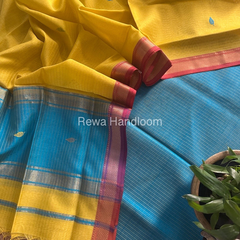 Maheshwari Sea Green-Yellow Motifs Top-Dupatta Set PST0122