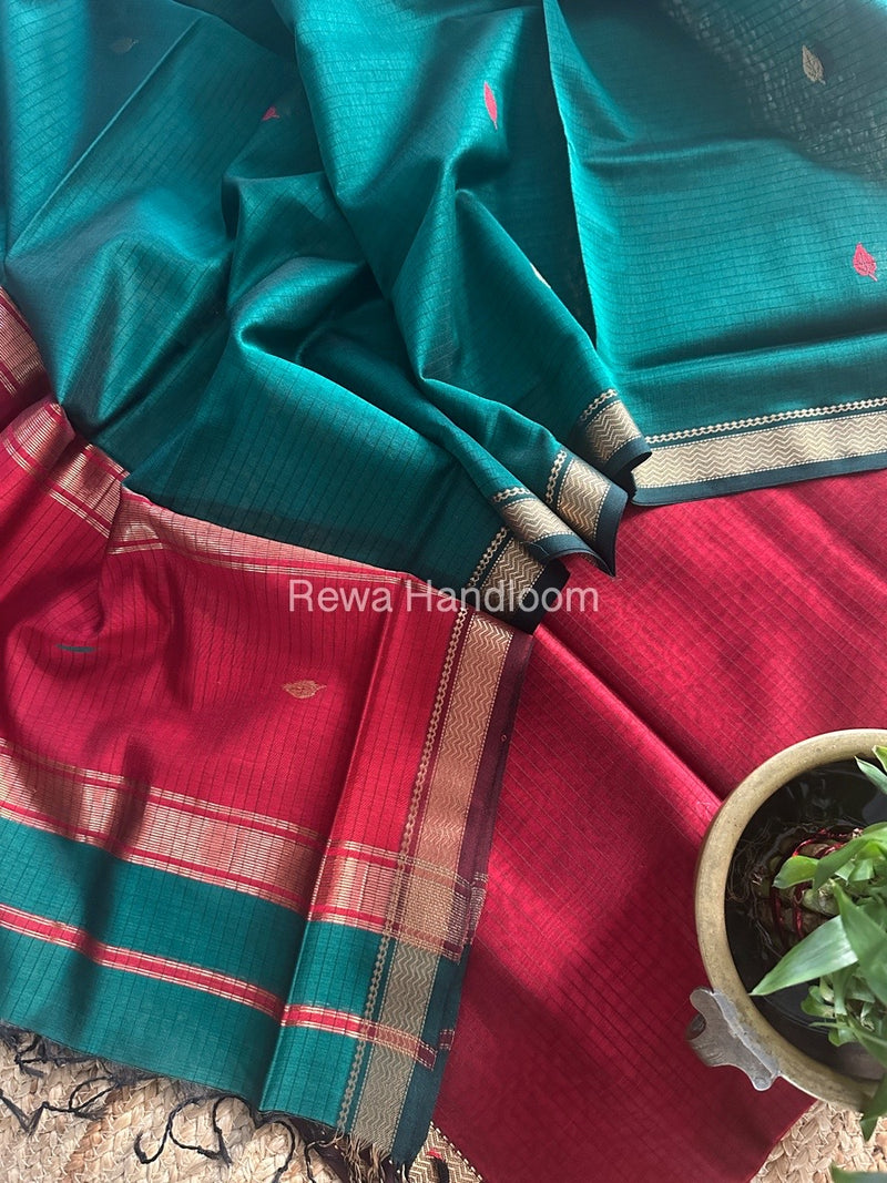 Maheshwari Rama Green-Maroon Top Dupatta Sets PST018