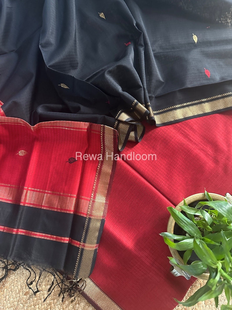 Maheshwari Red-Black Motifs Top Dupatta Sets PST04