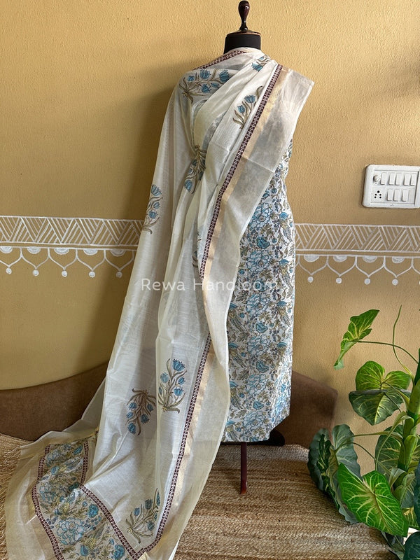 Maheshwari Handblock Print Top-Dupatta