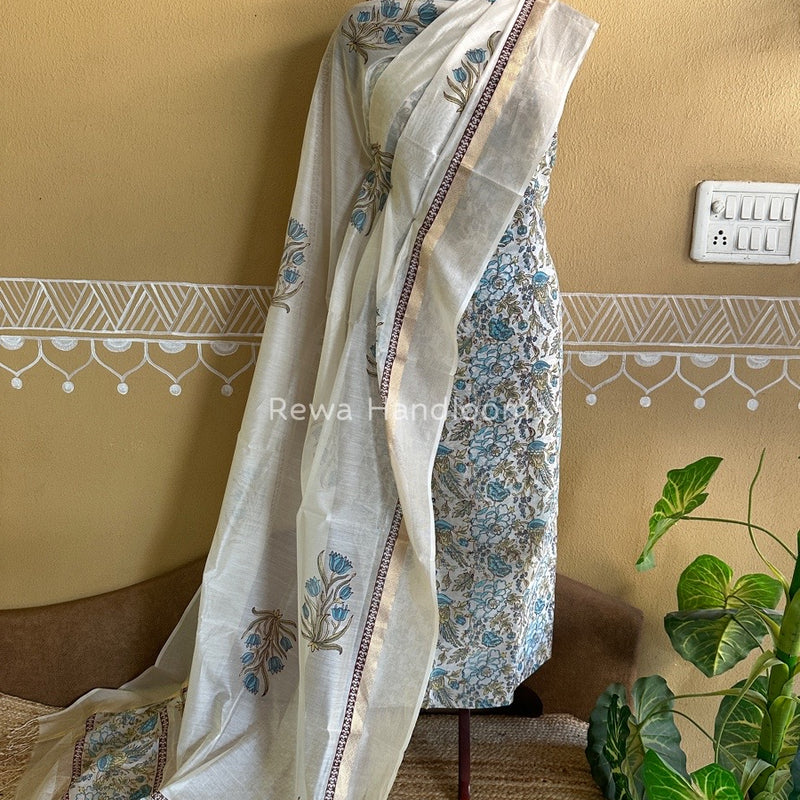 Maheshwari Handblock Print Top-Dupatta