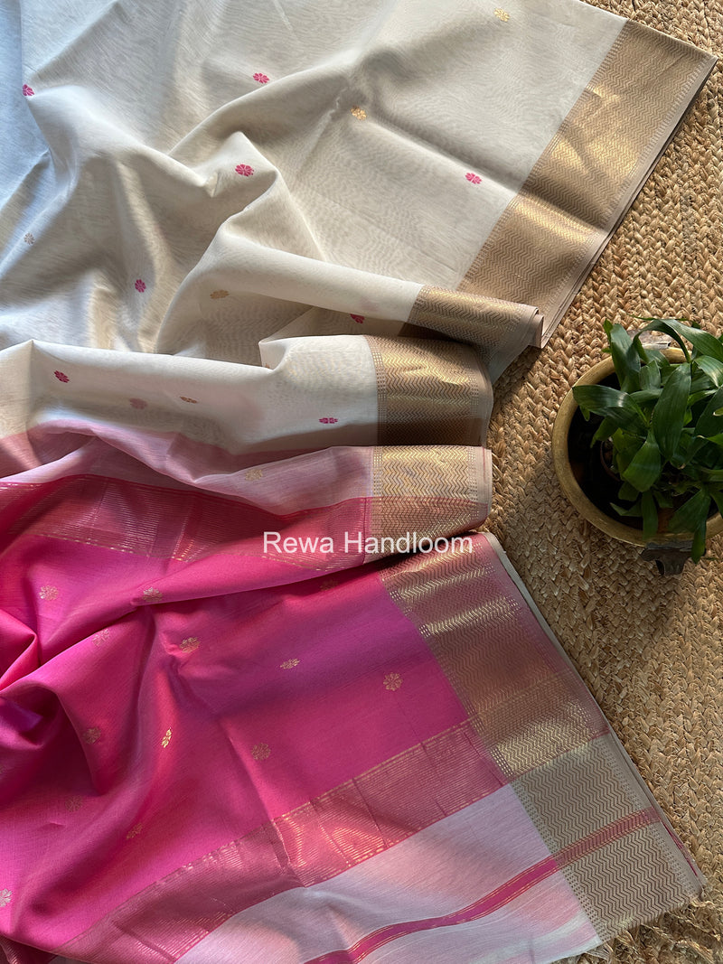 Maheshwari White Flower Butti Saree JBS073
