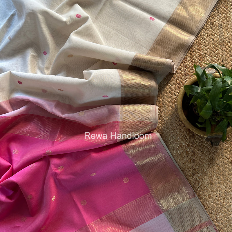 Maheshwari White Flower Butti Saree JBS073