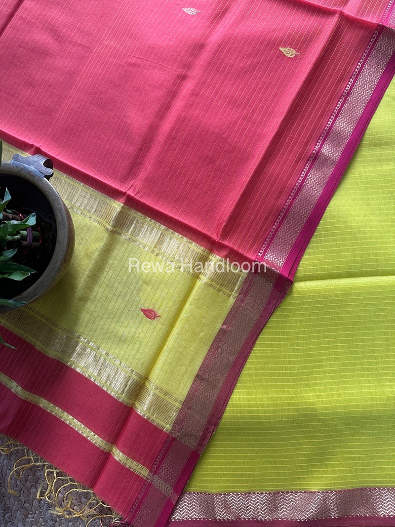 Maheshwari Yellow-Fuchsia Pink Motifs Top-Dupatta Set PST0175