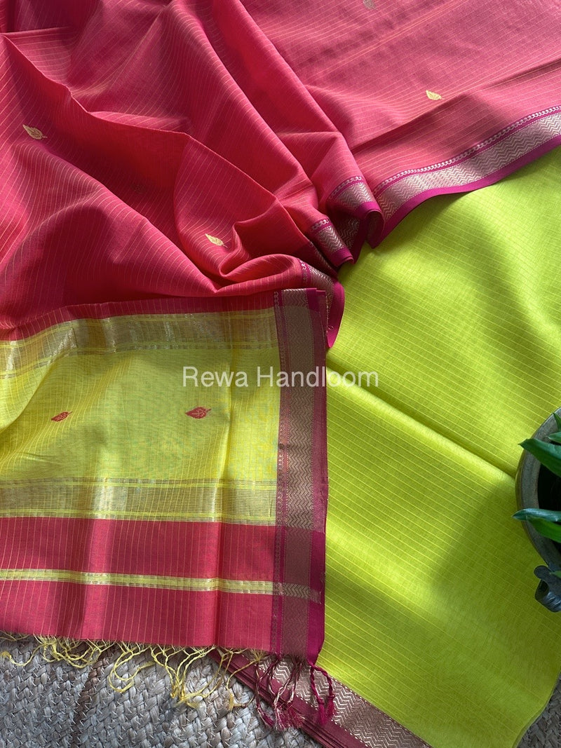 Maheshwari Yellow-Fuchsia Pink Motifs Top-Dupatta Set PST0175