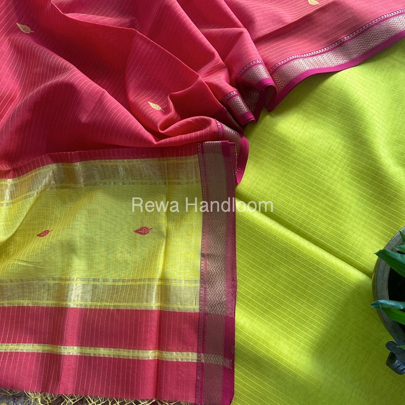 Maheshwari Yellow-Fuchsia Pink Motifs Top-Dupatta Set PST0175