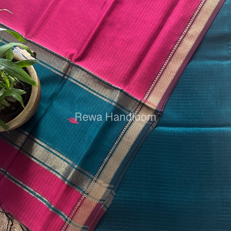 Maheshwari Rama Green-Magenta Motifs Top-Dupatta Set PST0153