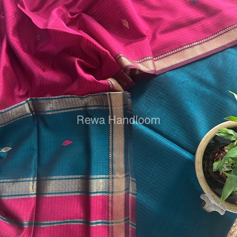 Maheshwari Rama Green-Magenta Motifs Top-Dupatta Set PST0153