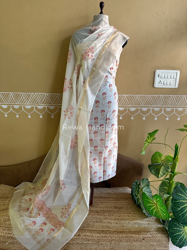 Maheshwari Handblock Print Top-Dupatta