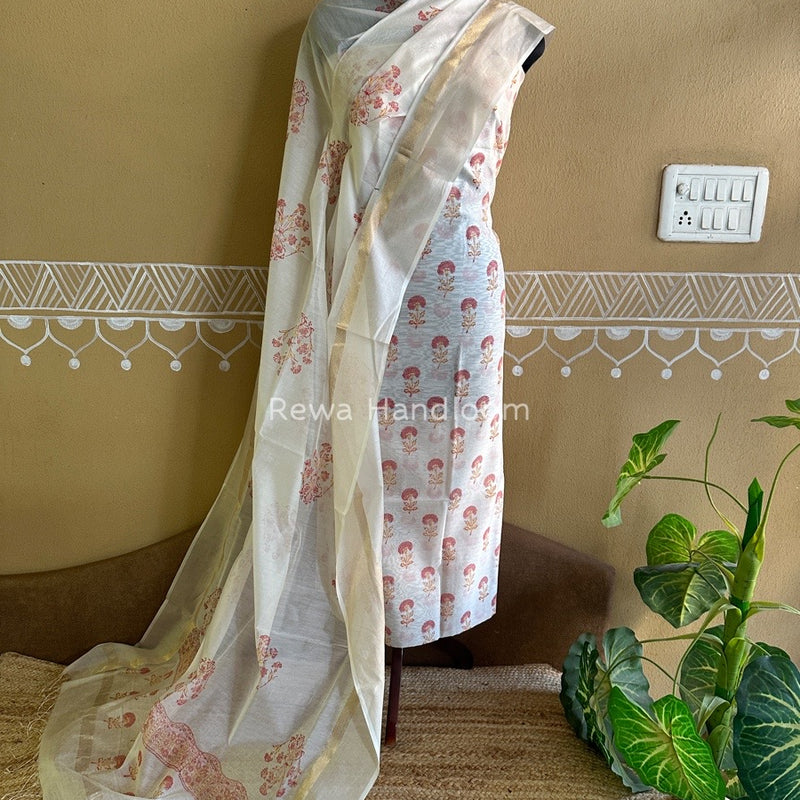 Maheshwari Handblock Print Top-Dupatta