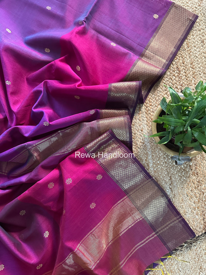 Maheshwari Magenta Flower Butti Saree JBS076
