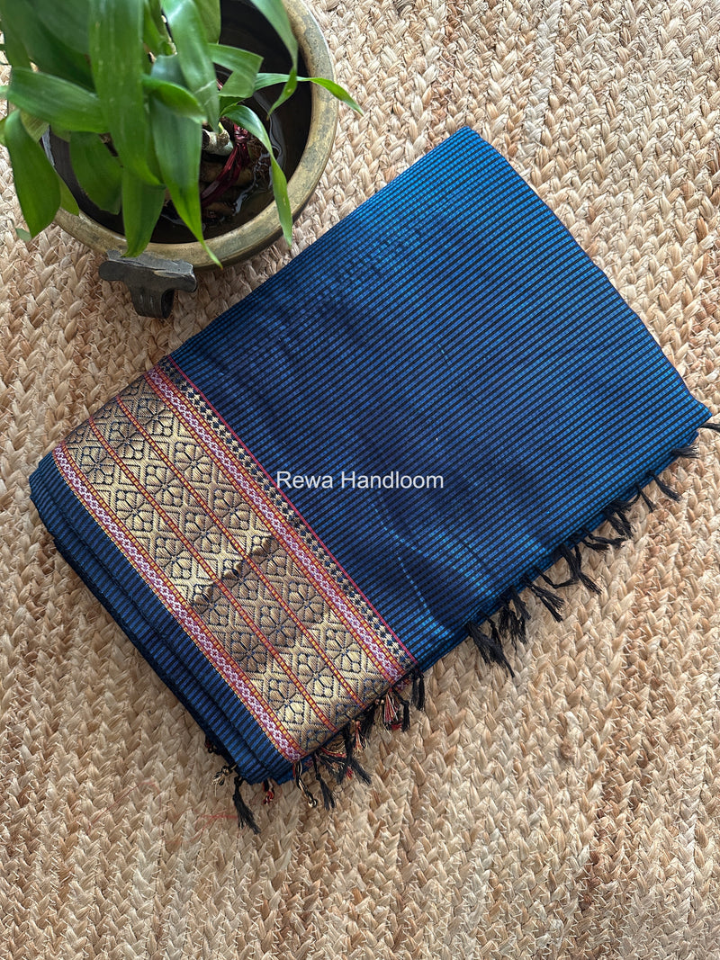 Maheshwari Blue Garbha Reshami Rich Pallu Silk Saree GRS05