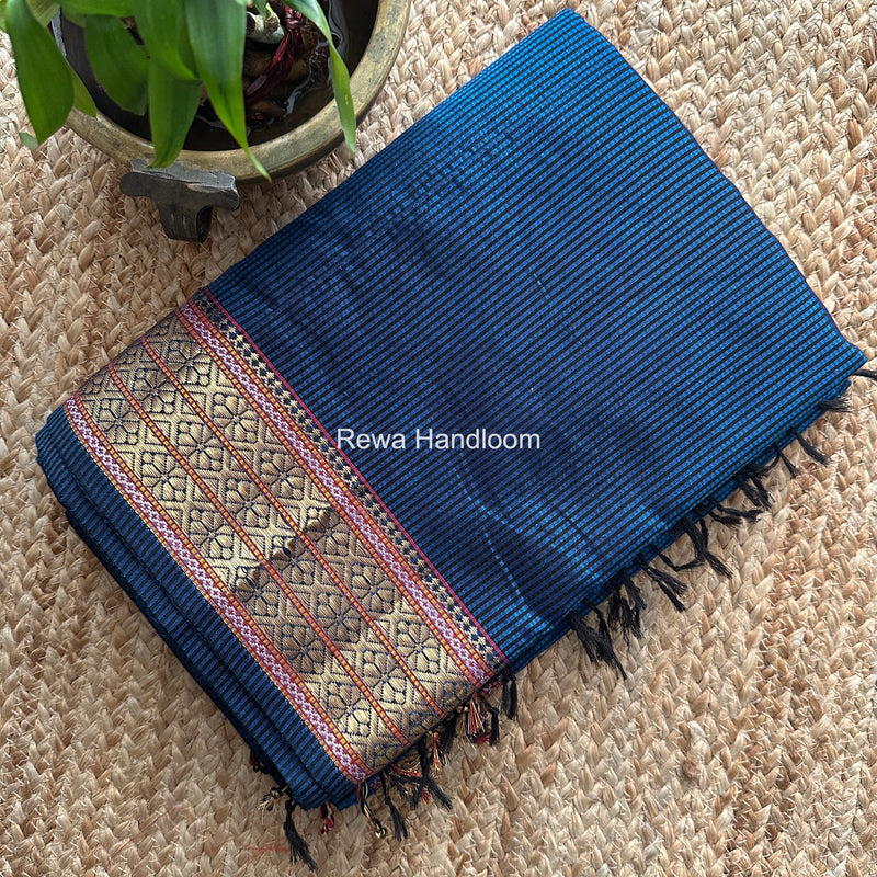 Maheshwari Blue Garbha Reshami Rich Pallu Silk Saree GRS05