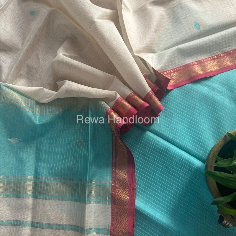 Maheshwari Sky Blue-White Motifs Top-Dupatta Set PST0130
