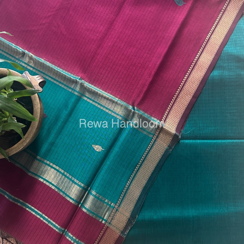 Maheshwari Rama Green-Magenta Motifs Top-Dupatta Set PST0150