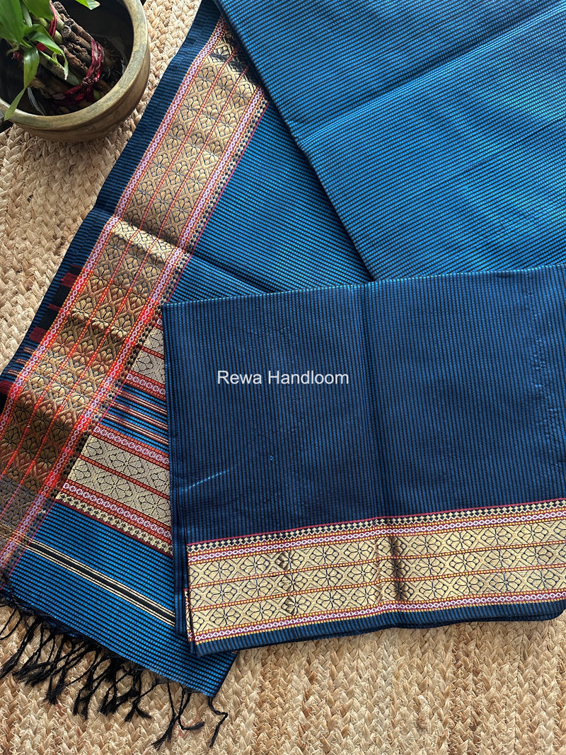 Maheshwari Blue Garbha Reshami Rich Pallu Silk Saree GRS05