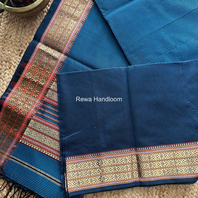 Maheshwari Blue Garbha Reshami Rich Pallu Silk Saree GRS05