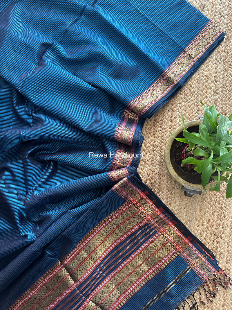 Maheshwari Blue Garbha Reshami Rich Pallu Silk Saree GRS05