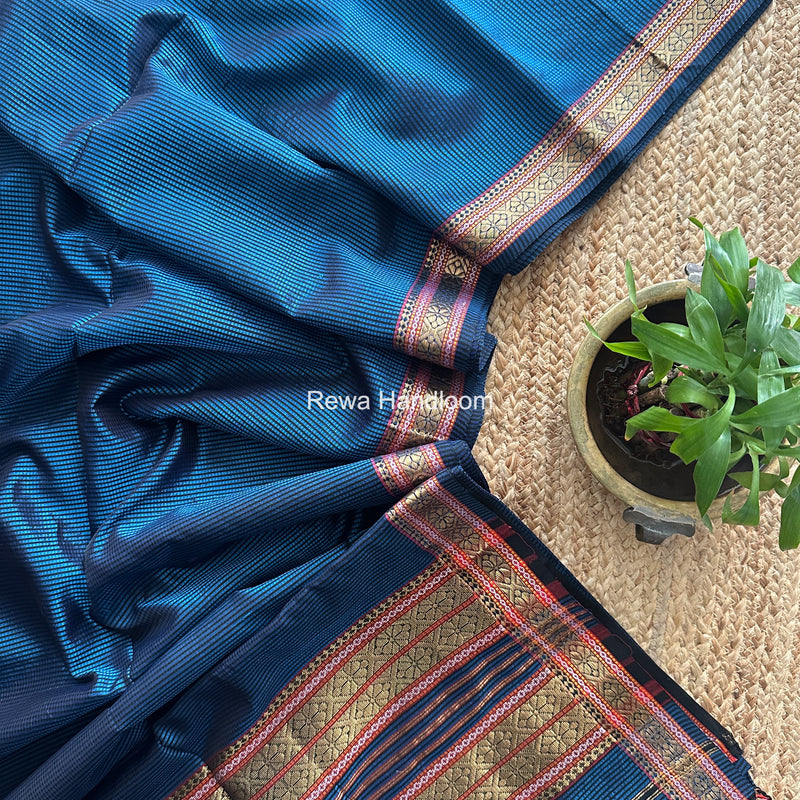 Maheshwari Blue Garbha Reshami Rich Pallu Silk Saree GRS05