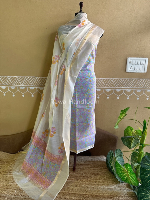 Maheshwari Handblock Print Top-Dupatta