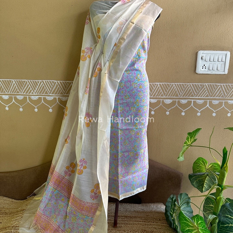 Maheshwari Handblock Print Top-Dupatta
