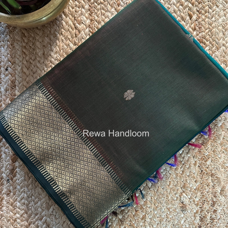 Maheshwari Bottle Green Flower Butti Saree JBS079