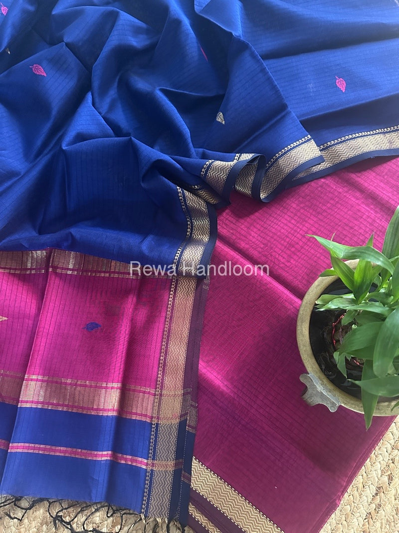 Maheshwari Magenta-Blue Motifs Top-Dupatta Set PST0143