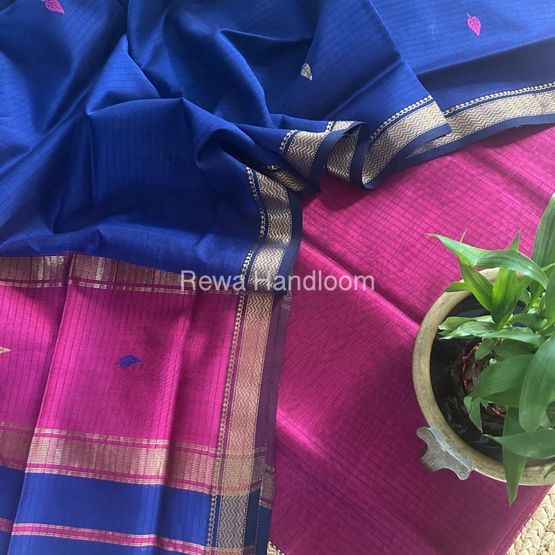 Maheshwari Magenta-Blue Motifs Top-Dupatta Set PST0143