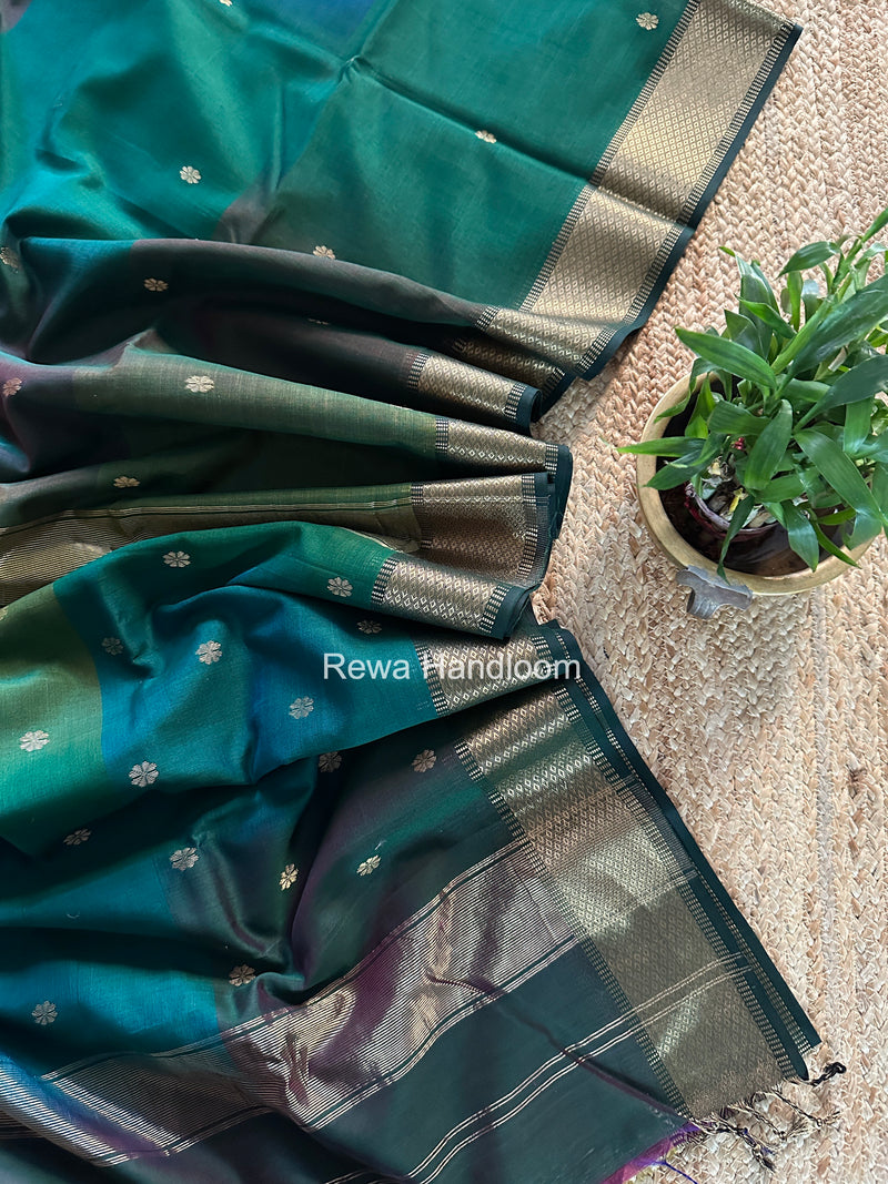 Maheshwari Bottle Green Flower Butti Saree JBS079