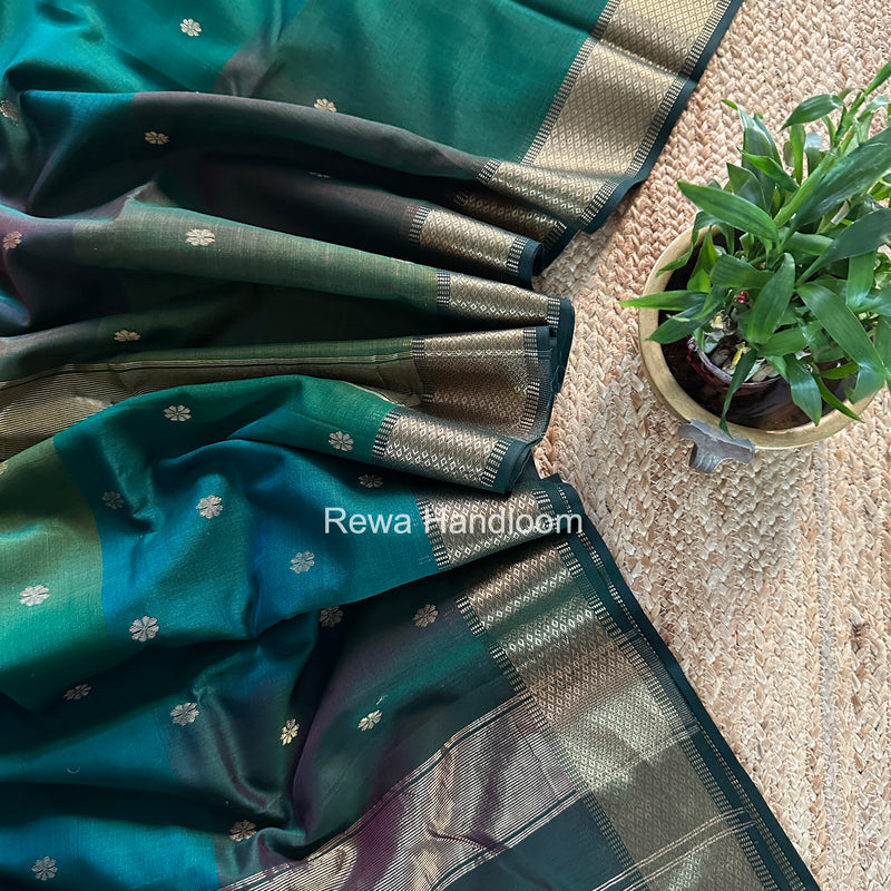Maheshwari Bottle Green Flower Butti Saree JBS079