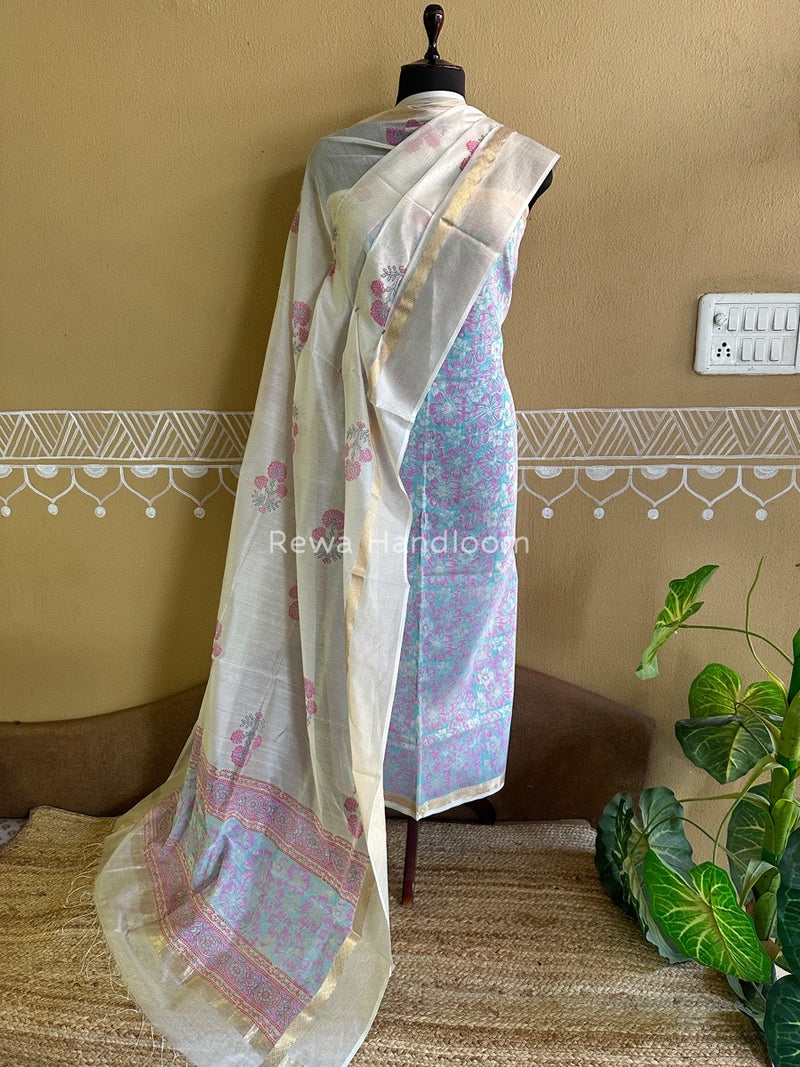 Maheshwari Handblock Print Top-Dupatta