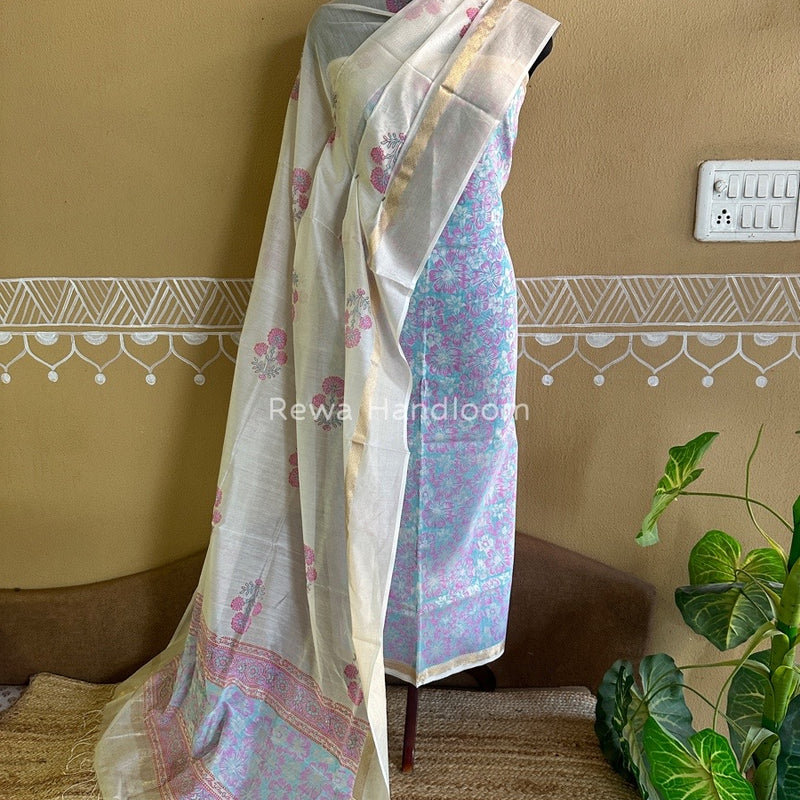 Maheshwari Handblock Print Top-Dupatta