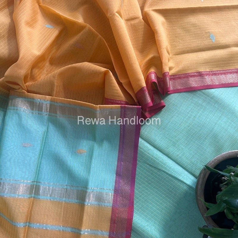 Maheshwari light Green-Light Yellow Motifs Top-Dupatta Set PST0167