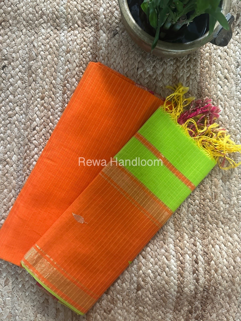 Maheshwari Orange-Green Motifs Top-Dupatta Set PST0100