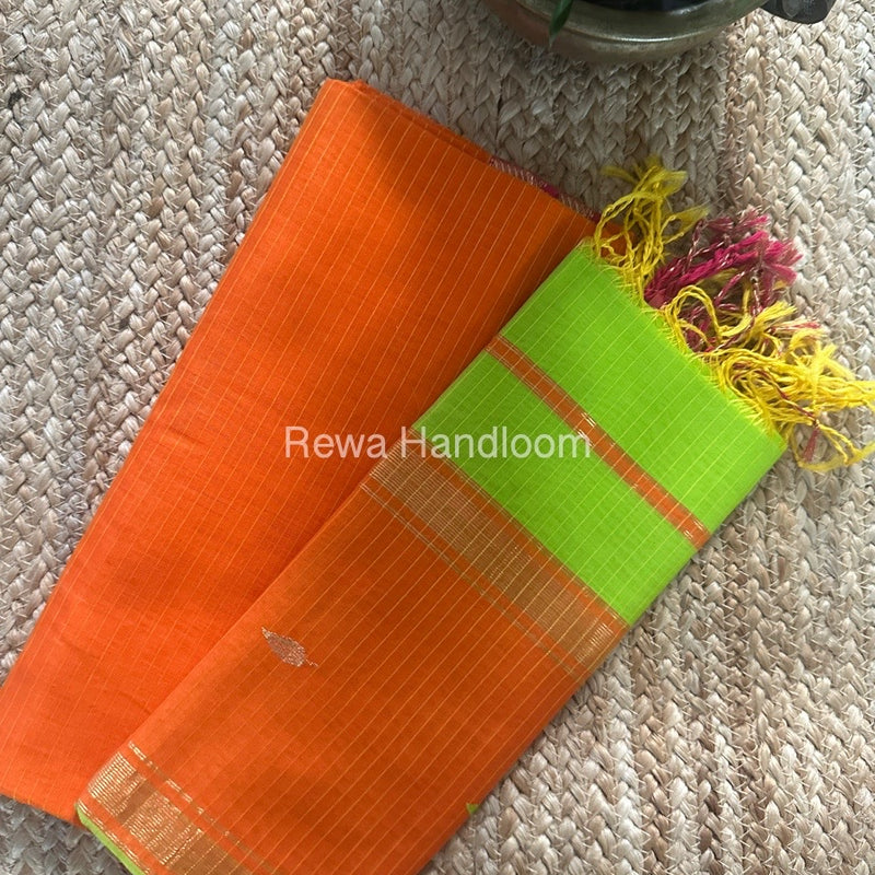 Maheshwari Orange-Green Motifs Top-Dupatta Set PST0100