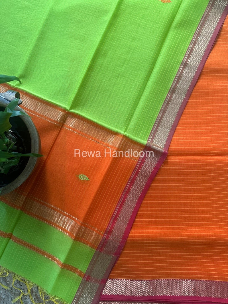 Maheshwari Orange-Green Motifs Top-Dupatta Set PST0100