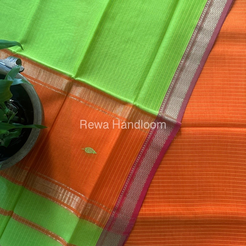 Maheshwari Orange-Green Motifs Top-Dupatta Set PST0100