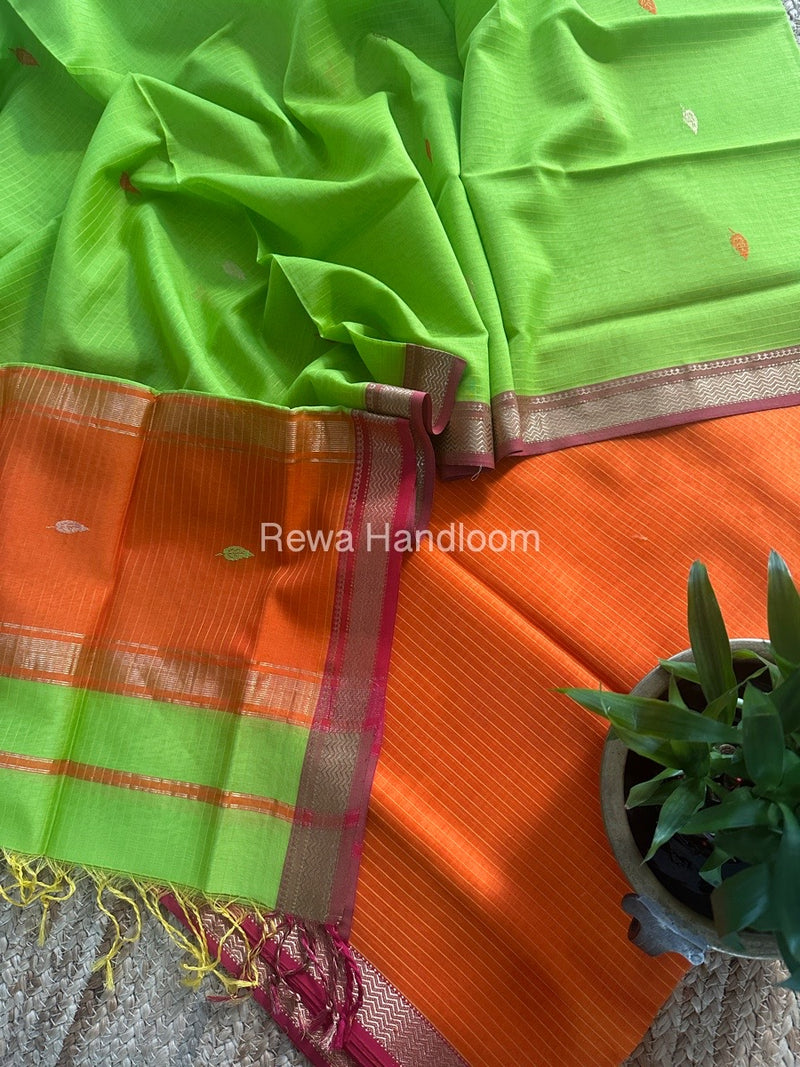 Maheshwari Orange-Green Motifs Top-Dupatta Set PST0100