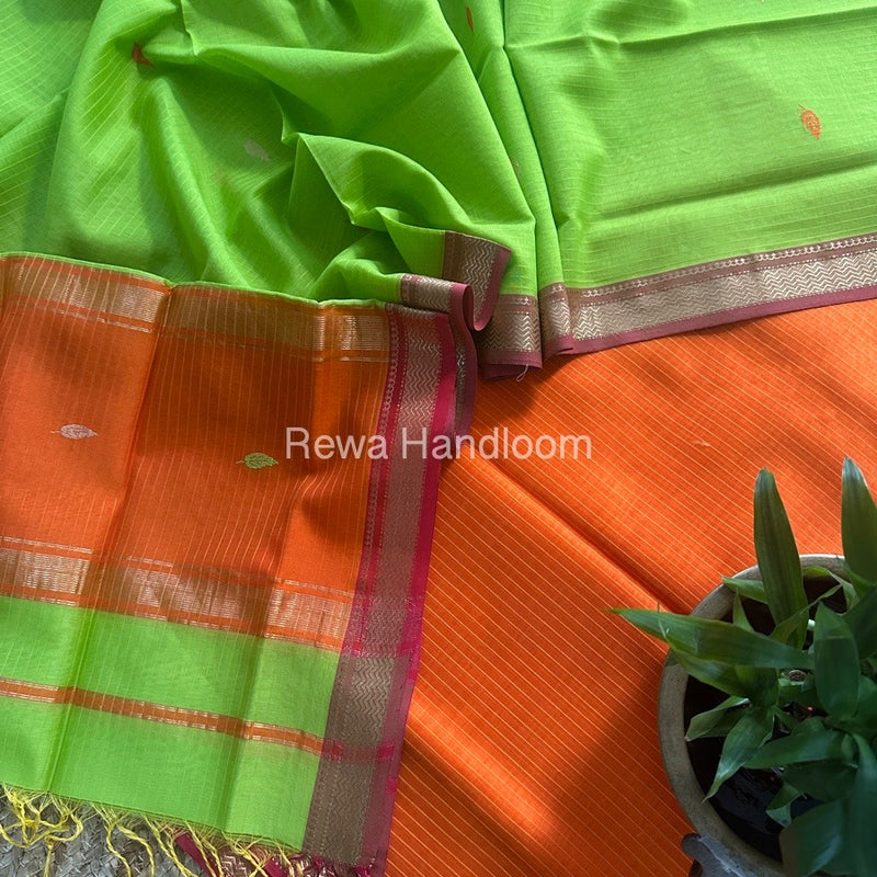 Maheshwari Orange-Green Motifs Top-Dupatta Set PST0100