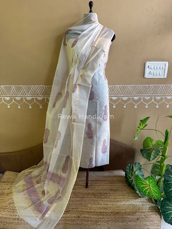 Maheshwari Handblock Print Top-Dupatta