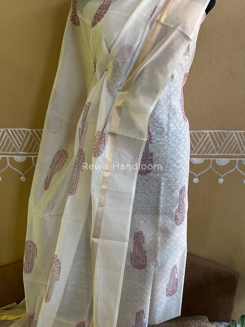 Maheshwari White Handblock Print Top-Dupatta HBS090