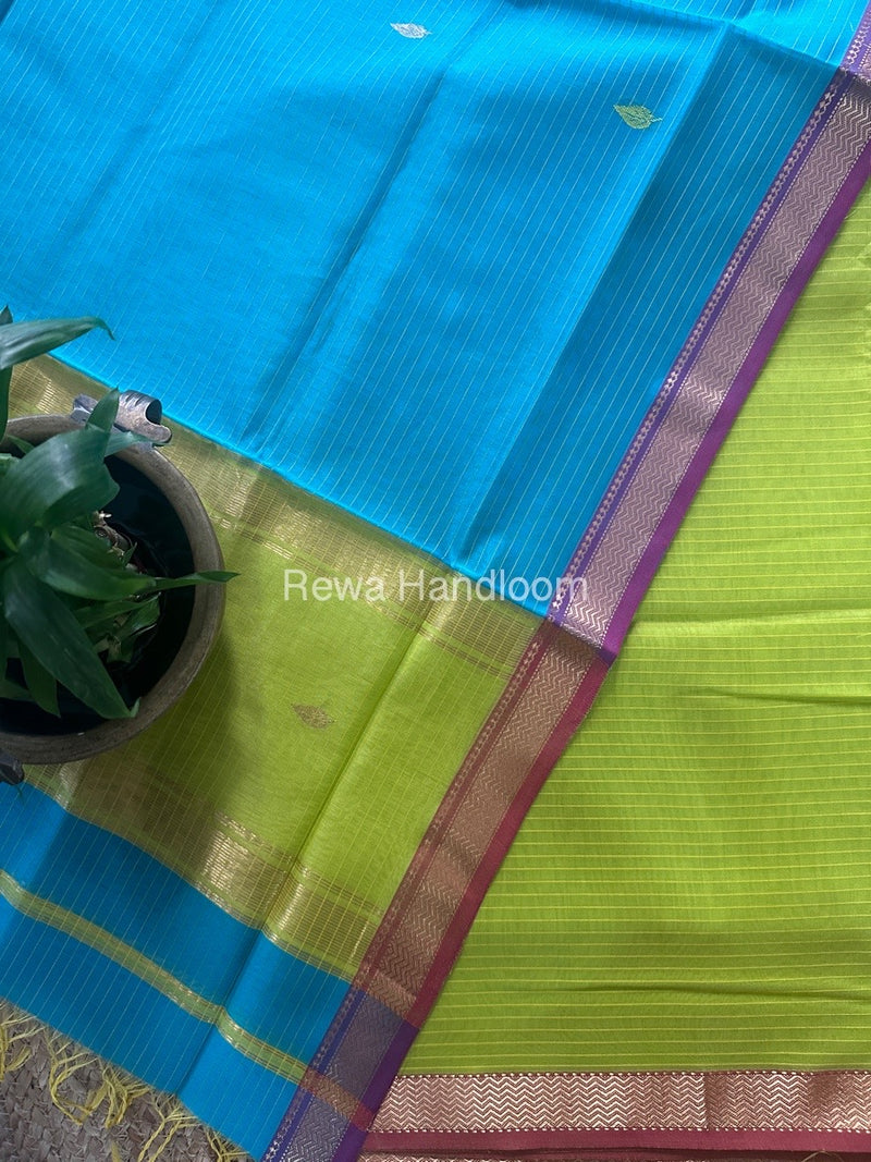 Maheshwari Yellow-Aqua Blue Motifs Top-Dupatta Set PST0149