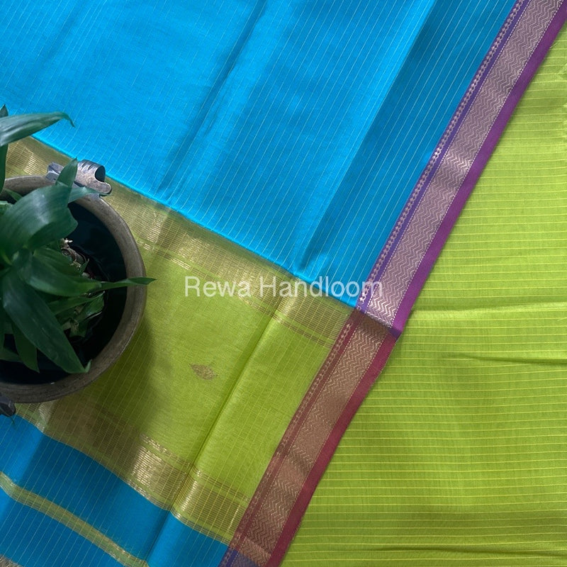 Maheshwari Yellow-Aqua Blue Motifs Top-Dupatta Set PST0149