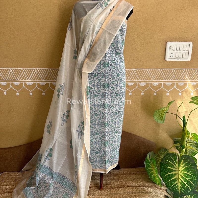 Maheshwari Handblock Print Top-Dupatta